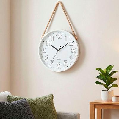 Relógio Parede Redondo Decorativo Branco Com Corda Alça 25cm
