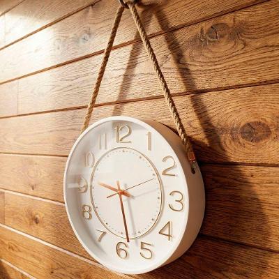 Relógio Parede Decorativo Redondo Branco Com Corda Alça 30cm