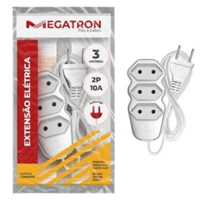 Extensão Elétrica Megatron 2x0,75mm 2p 10a Branca 3m