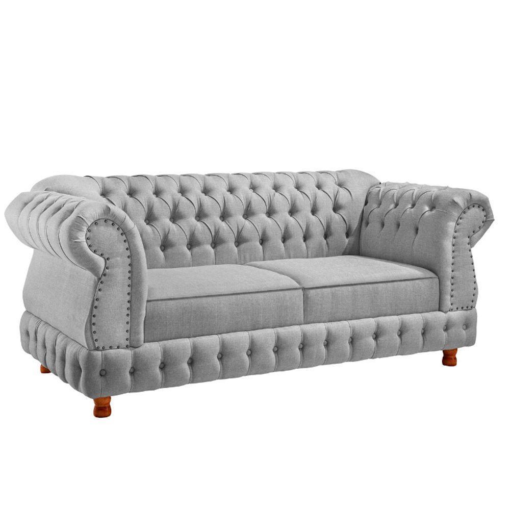 Sofá Chesterfield Moscatto 3 Lugares Via Encanto Linho Cinza Claro - 1