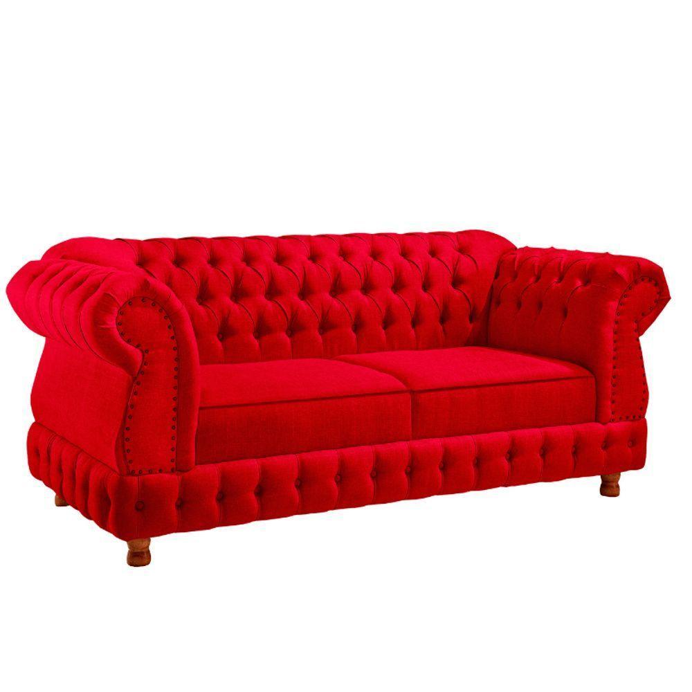 Sofá Chesterfield Moscatto 3 Lugares Via Encanto Veludo Vermelho - 1