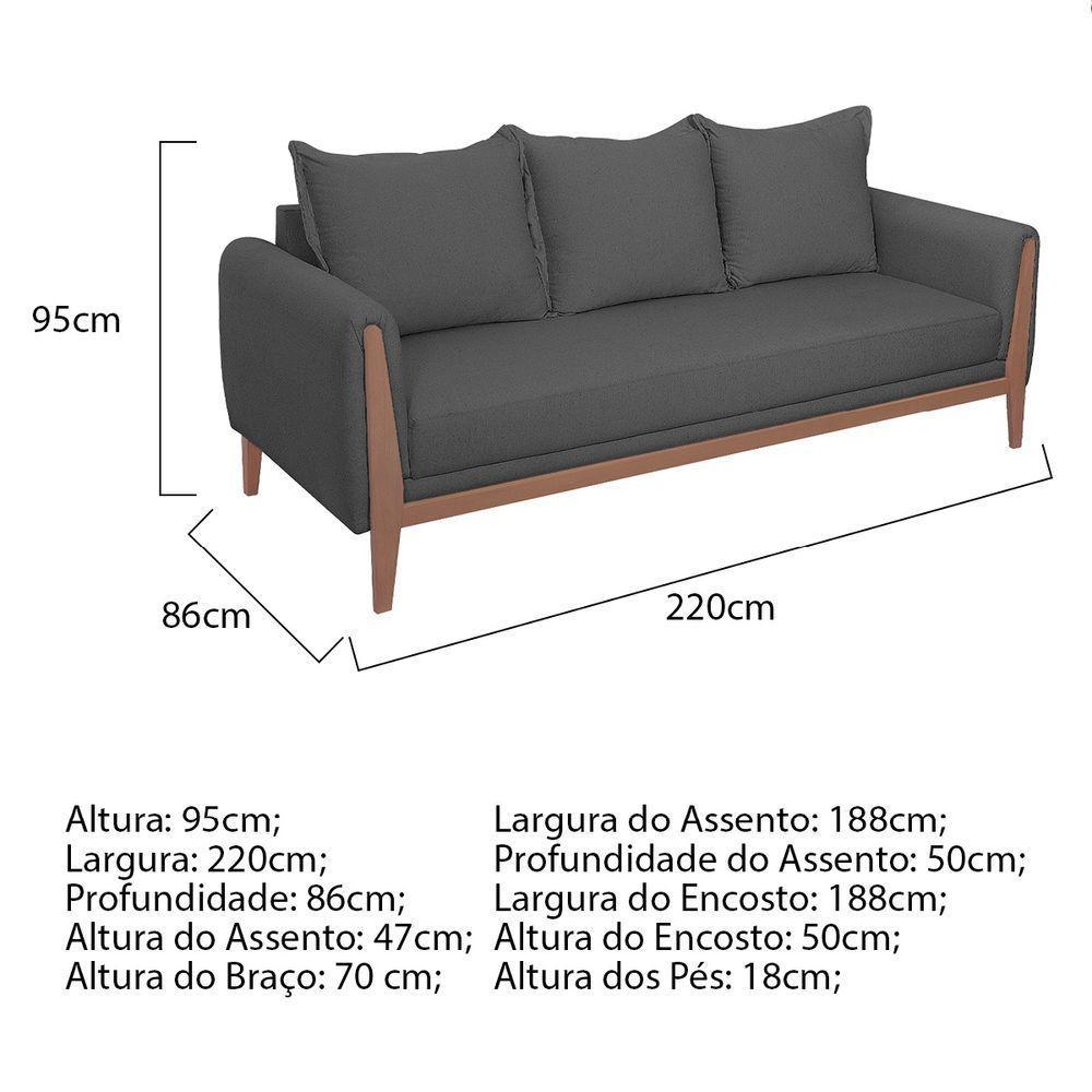 Sofá 3 Lugares Argentina Linho - Doce Sonho Móveis Cor Cinza Escuro - 4