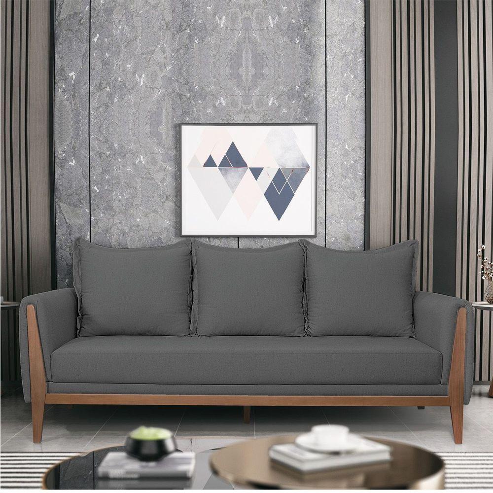 Sofá 3 Lugares Argentina Linho - Doce Sonho Móveis Cor Cinza Escuro - 6