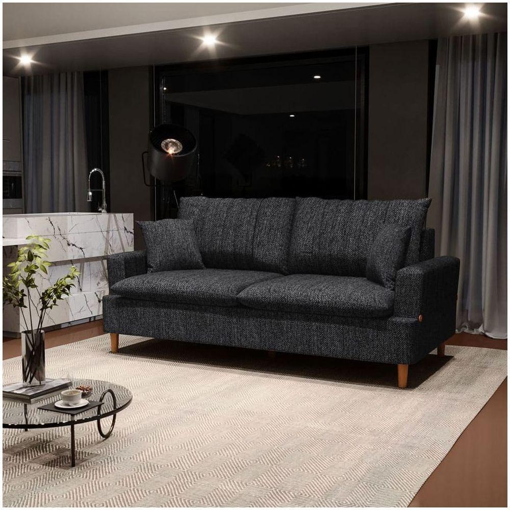 Sofá 3 Lugares 200Cm Com Almofadas Veras D05 Linho Grafite - Mpozenato - 9