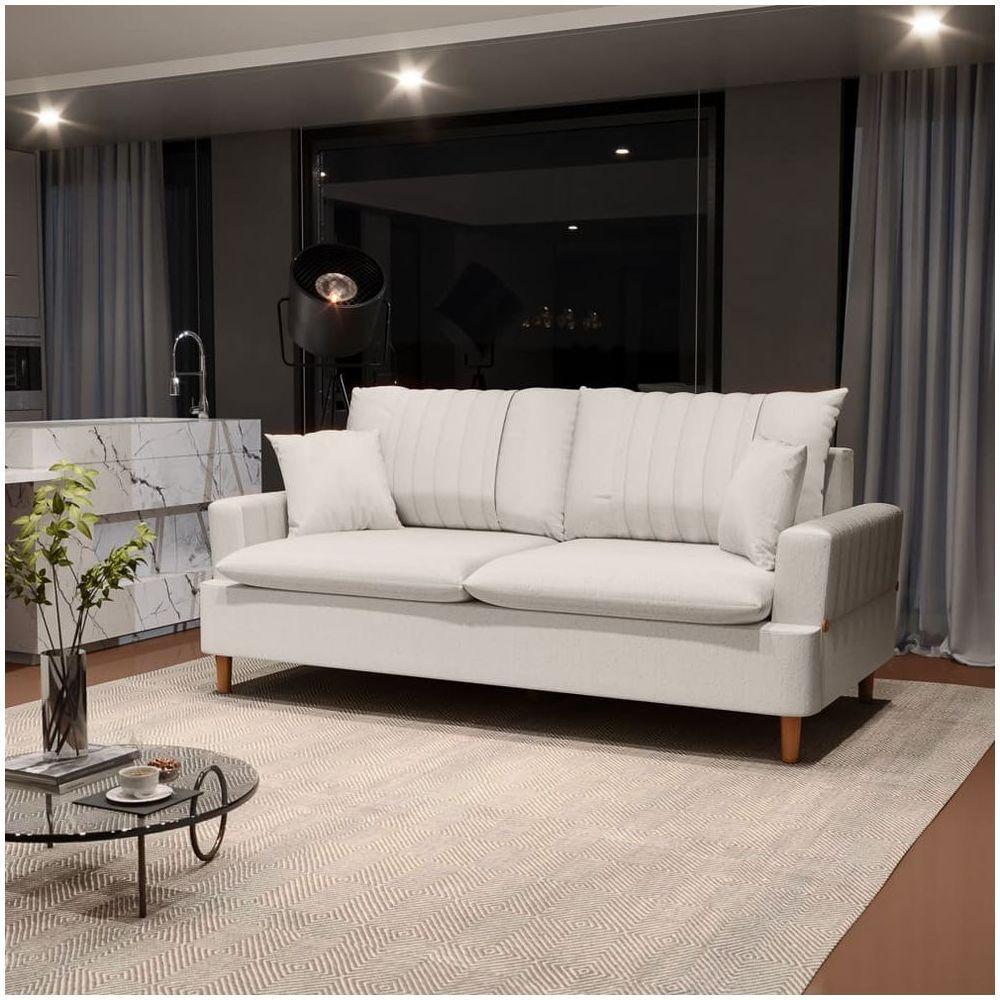 Sofá 3 Lugares 180cm Com Almofadas Veras D05 Linho Cru - 6