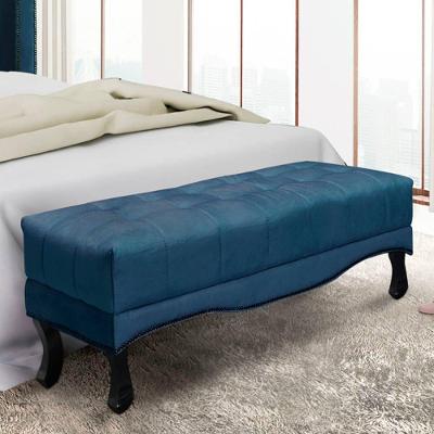 Recamier 1,60m Com Pés Luis Xv E Capitonê Em Tecido Veludo Vicenza - Lucadi Azul