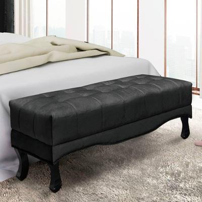 Recamier 1,40m Com Pés Luis Xv E Capitonê Em Tecido Veludo Vicenza - Lucadi Preto