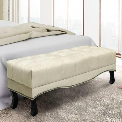 Recamier 0,90m Com Pés Luis Xv E Capitonê Em Tecido Veludo Vicenza - Lucadi Bege