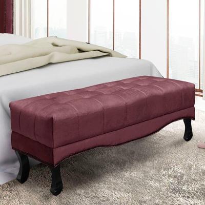 Recamier 1,40m Com Pés Luis Xv E Capitonê Em Tecido Veludo Vicenza - Lucadi vinho