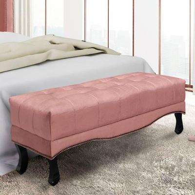 Recamier 0,90m Com Pés Luis Xv E Capitonê Em Tecido Veludo Vicenza - Lucadi Rosa