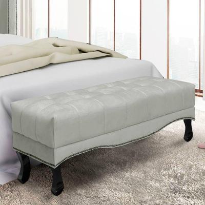 Recamier 0,90m Com Pés Luis Xv E Capitonê Em Tecido Veludo Vicenza - Lucadi Prata