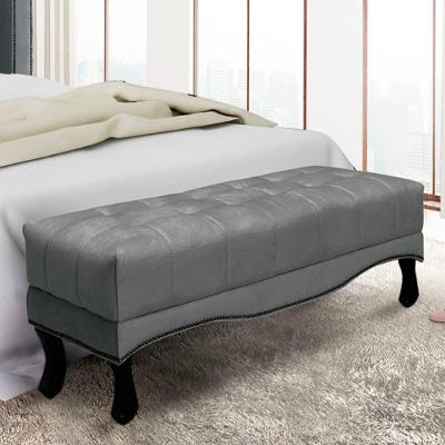 Recamier 0,90m Com Pés Luis Xv E Capitonê Em Tecido Veludo Vicenza - Lucadi Cinza