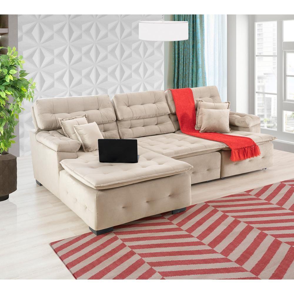 Sofá Orlando 2.80x2.10m Com Chaise, Retrátil E Reclinável - Bege - 1