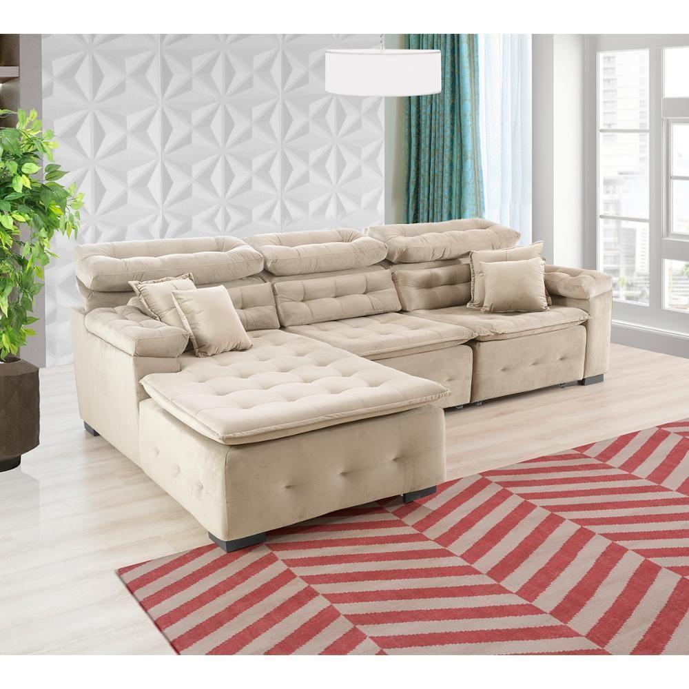 Sofá Orlando 2.80x2.10m Com Chaise, Retrátil E Reclinável - Bege - 7