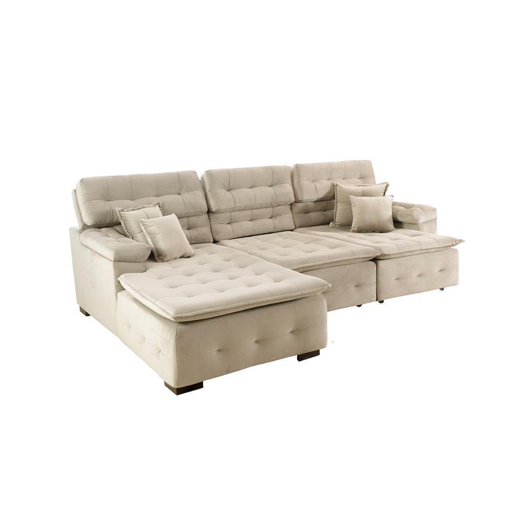 Sofá Orlando 2.80x2.10m Com Chaise, Retrátil E Reclinável - Bege - 8