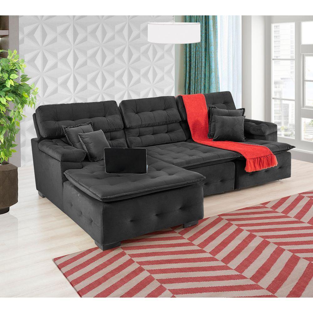 Sofá Orlando 2.80x1.90m Com Chaise, Retrátil E Reclinável - Preto - 5