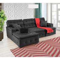 Sofá Orlando 2.80x1.90m Com Chaise, Retrátil E Reclinável - Preto - 2