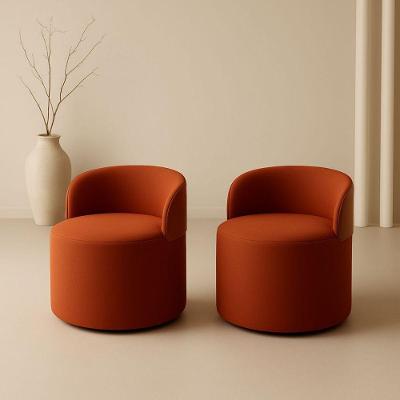 Kit 2 Puff Curvo Com Encosto Redondo Orgânico Sala Confortável Resistente Composé Suede Corino Suede Terracota