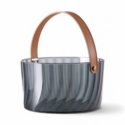 Balde Elegante Em Acrílico Com Alça De Couro - Estilo E Praticidade Para Suas Bebidas!