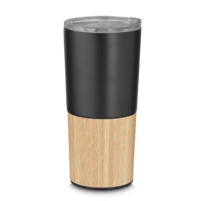 Copo Térmico Elegante Em Aço Inox Com Base Em Bambu - 550ml Preto E Sofisticação Na Bebida