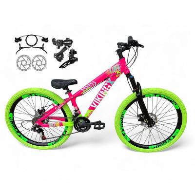 Bicicleta Aro 26 Vikingx Tuff Câmbios Shimano Freio Hidráulico 21v Freeride Aro Vmaxx Flame rosa-Verde X25