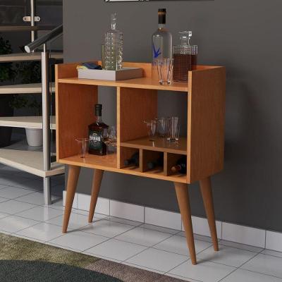 Aparador Mini Bar Com Adega Pés Palito Em Mdf Moderno Nature