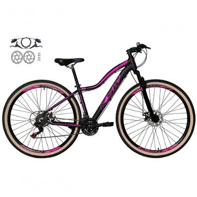 Bicicleta Feminina Aro 29 Ksw Mwza Alumínio 24v Freio A Disco Hidraulico Garfo Suspensão preto-rosa Tam: 15