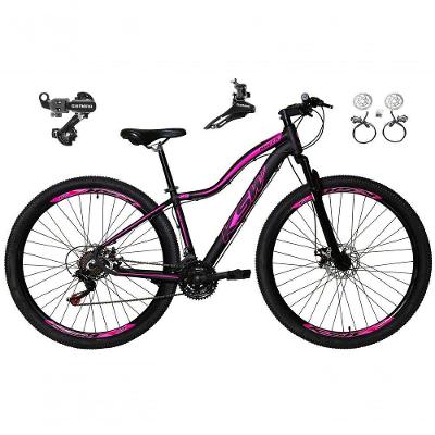 Bicicleta Aro 29 Ksw Mwza Feminina Câmbios Shimano 21v Freio Hidráulico Garfo Suspensão preto-rosa Tam: 15