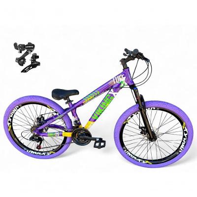 Bicicleta Aro 26 Vikingx Tuff Câmbios Shimano 21v Freeride Freio A Disco Aro Vmaxx Pneu Flame Roxo-amarelo-Verde X25
