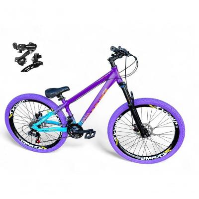 Bicicleta Aro 26 Vikingx Tuff Câmbios Shimano 21v Freeride Freio A Disco Aro Vmaxx Pneu Flame Roxo-Azul X44