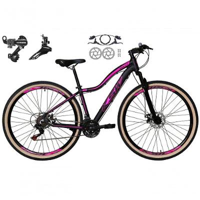 Bicicleta Feminina Aro 29 Ksw Mwza Alumínio 24v Cambios Shimano Freio A Disco Hidraulico preto-rosa Tam: 17