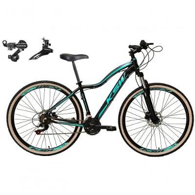 Bicicleta Aro 29 Ksw Mwza Feminina Câmbios Shimano 24v Aluminio Freio A Disco Garfo Suspensão preto-Azul Tam: 15