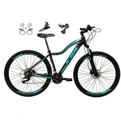 Bicicleta Aro 29 Ksw Mwza Feminina Câmbios Shimano 21v Freio Hidráulico Garfo Suspensão preto-Azul Tam: 17