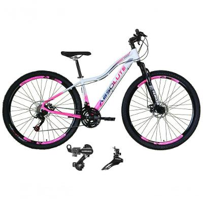 Bicicleta Aro 29 Absolute Hera Feminina 21v Cambios Shimano Freio A Disco Mtb Alumínio branco-rosa Tam: 15