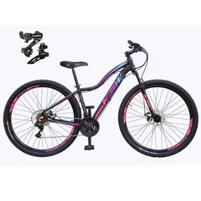 Bicicleta Aro 29 Ksw Mwza Feminina Câmbios Shimano 21v Freio A Disco Garfo Suspensão Mtb preto-pink-Azul Tam: 15