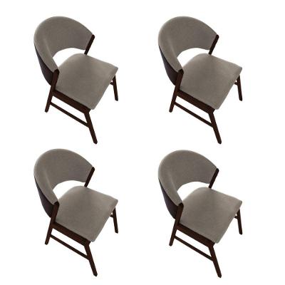 Kit 4 Cadeiras De Jantar Madeira Maciça Débora Em Facto Ocre Bege Linho Castanho