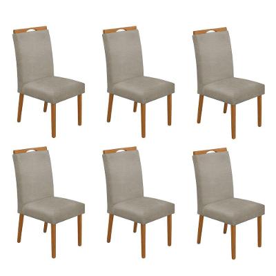 Kit 6 Cadeiras De Jantar Madeira Maciça Em Linho Heloísa Cerejeira;Bege Linho