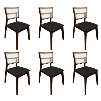 Kit 6 Cadeiras De Jantar Tela Premium Madeira Maciça Manuela Preto Veludo Castanho