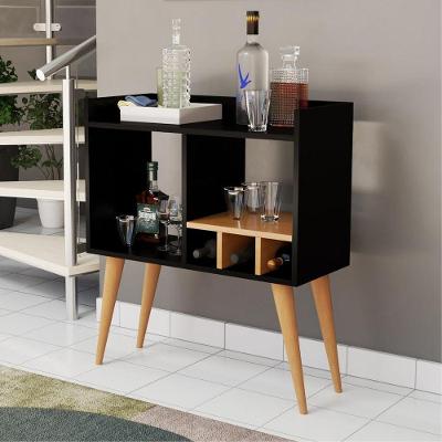 Aparador Mini Bar Com Adega Pés Palito Em Mdf Moderno Preto