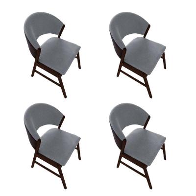 Kit 4 Cadeiras De Jantar Madeira Maciça Débora Em Facto Ocre Cinza Linho Castanho