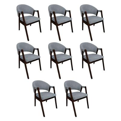 Kit 8 Cadeiras De Jantar Madeira Maciça Helen Impermeável Castanho Cinza Linho
