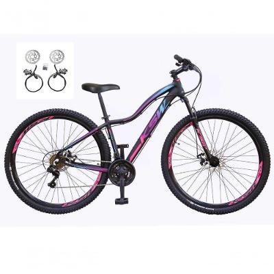 Bicicleta Aro 29 Ksw Mwza Feminina Alumínio 21v Freio Hidraulico Garfo Suspensão Mtb preto-pink-Azul Tam: 15