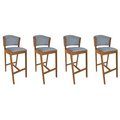 Kit 4 Banquetas Altas De Madeira Maciça Ana Em Linho Premium Cinza Linho Cerejeira