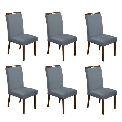 Kit 6 Cadeiras De Jantar Madeira Maciça Em Linho Heloísa Mel;Cinza Veludo