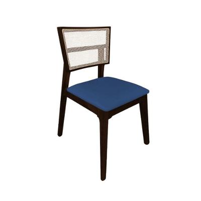 Cadeira De Jantar Em Tela Premium Madeira Maciça Manuela Azul Veludo Castanho