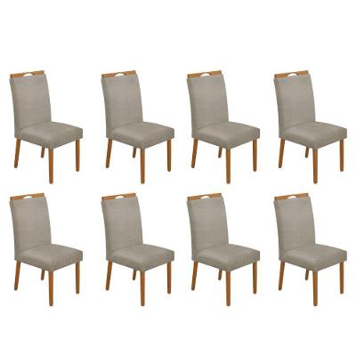 Kit 8 Cadeiras De Jantar Madeira Maciça Em Linho Heloísa Cerejeira Bege Linho