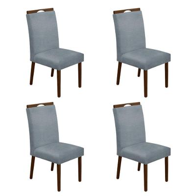 Kit 4 Cadeiras De Jantar Madeira Maciça Em Linho Heloísa Mel;Cinza Linho