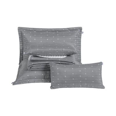 Kit Cobre Leito Casal Padrão + Almofada 5 Peças Bordado Urbany Hipercal 400 Fios 100% Poliéster - Cinza