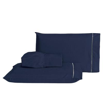 Jogo De Lençol Casal Queen 3 Peças Laura 400 Fios 100% Poliéster - Azulmarinho