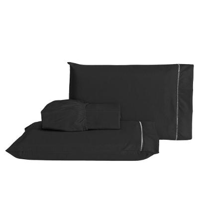 Jogo De Lençol Casal King 3 Peças Laura 400 Fios 100% Poliéster - Preto